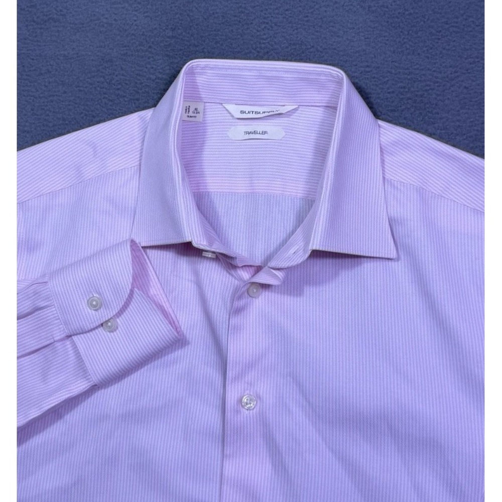 SuitSupply Shirt Mens 40 15-3/4 Traveler Slim Fit Pink Modern Refined Tailored